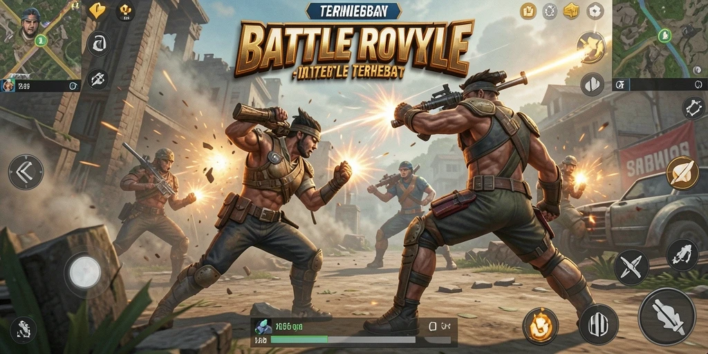 Screenshot gameplay Battle Royale yang mendebarkan dan penuh aksi.