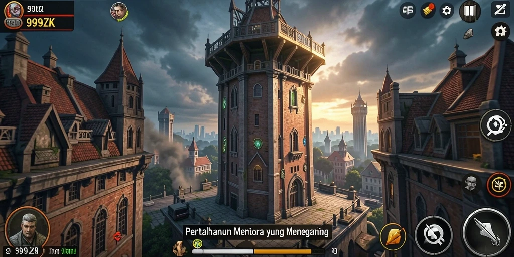Screenshoot gameplay <strong>999ZK</strong> dengan menara yang menahan gelombang musuh.