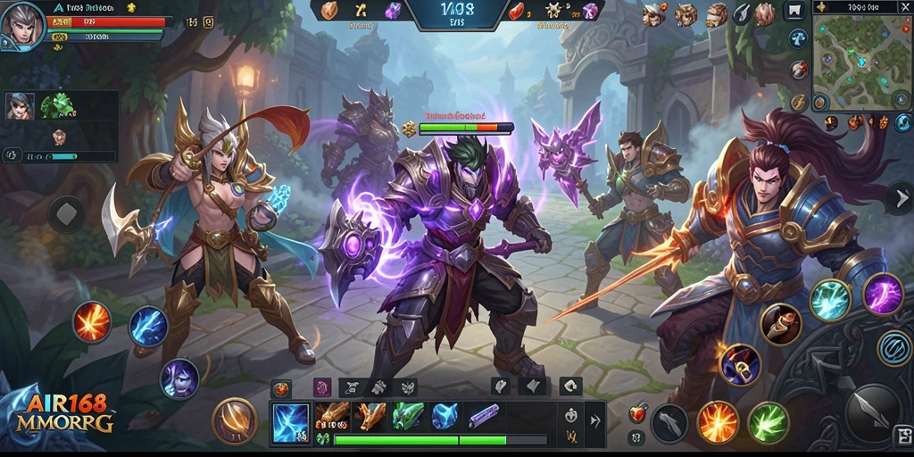 Gambar gameplay AIR168 menampilkan pertempuran epik di dunia fantasi.