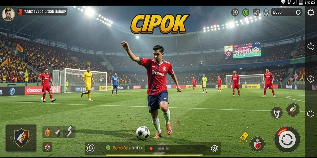 Gameplay interaktif CIPOK dengan aksi sepak bola yang seru.