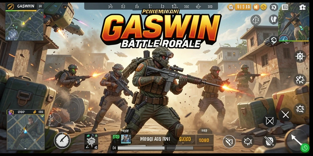 Screenshot gameplay GASWIN yang mendebarkan dalam pertarungan Battle Royale.