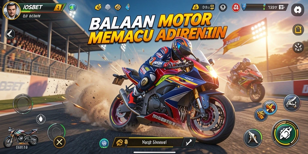 Screenshot gameplay <strong>IOSBET</strong> menampilkan aksi balapan motor yang mendebarkan dan grafis yang menawan.
