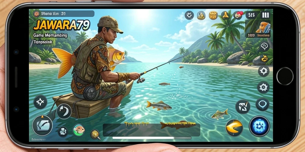 Tampilan permainan JAWARA79 yang realistis saat menangkap ikan.