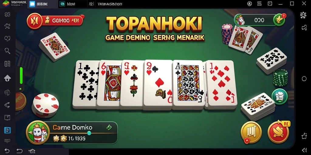 Tampilan gameplay seru di TOPANHOKI dengan karakter dan kartu Domino.