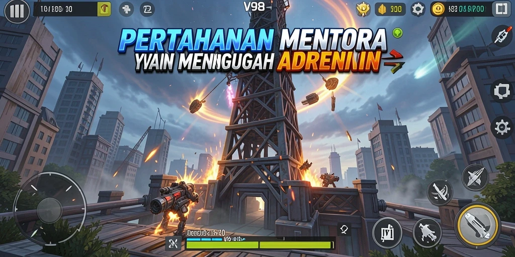 Tampilkan gameplay menarik Tower Defense dalam V98 dengan strategi menara yang mendebarkan.