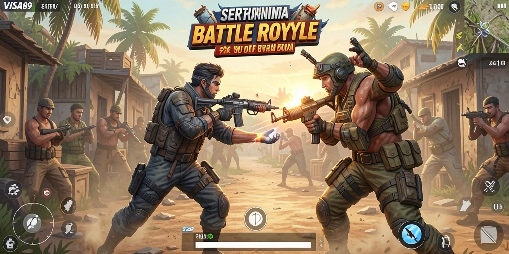 Screenshot utama VISA89 menampilkan aksi intens pertempuran Battle Royale.
